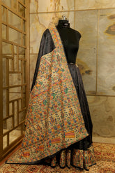 Tussar Silk Coal Black Hand Painted Saree